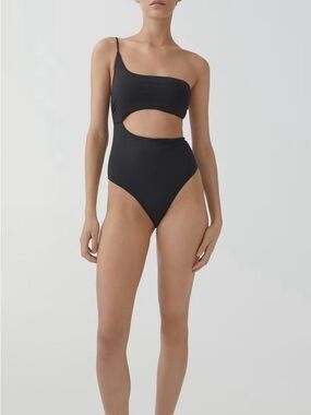 MNG Mango Asymmetric One-Shoulder Black High-Waist One Piece Monokini Swimsuit M